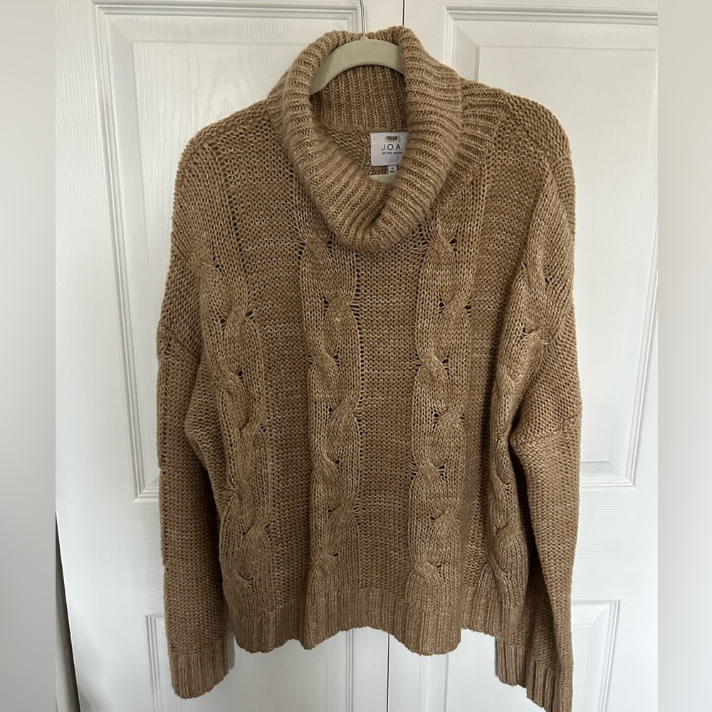 JOA Just One Answer Cowl Neck Cable Knit Sweater